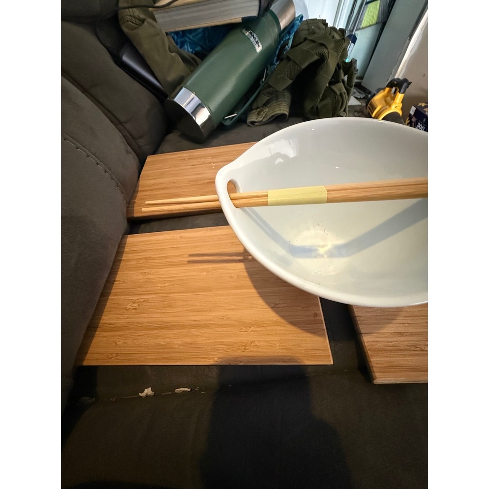 Crate & Barrel Kai Noodle Bowl White Porcelain IKEA Bamboo Boards Chopsticks Set - Picture 4 of 5